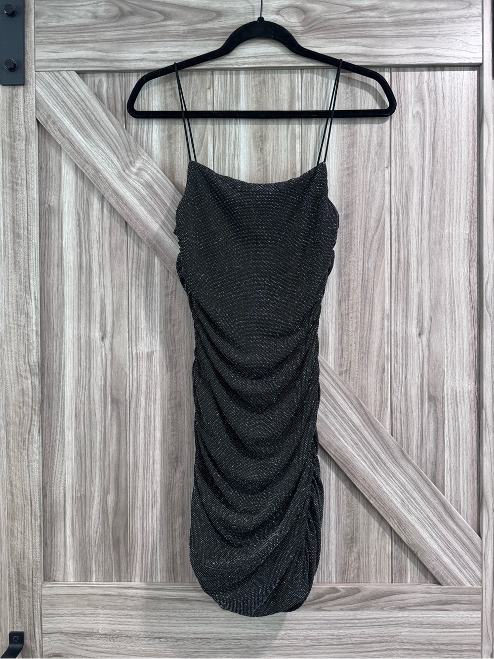 Black Sparkle Ruched Slip Dress